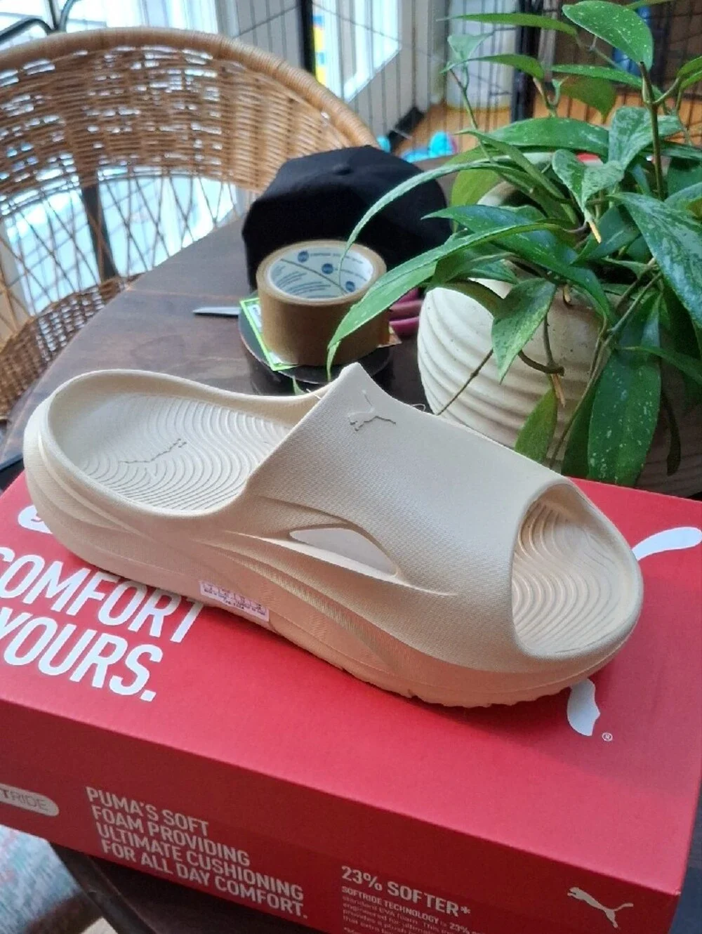 Puma men Cream Platform Slide Sandals